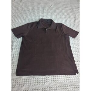 Theory Standard Pique Polo Shirt Short Sleeve Brown Pima Cotton Sz Large Spread